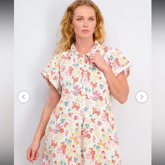 FAHERTY Hana Floral Print 100% Cotton Collared Shirt Tunic Dress Sz XSmall - Picture 2 of 10